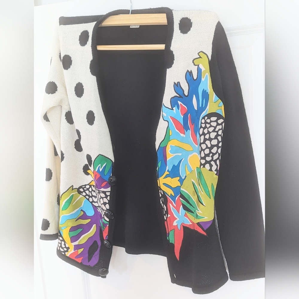 Vintage Anne Crimmins Umi Collections Polka Dot Abstract Cardigan Womens M